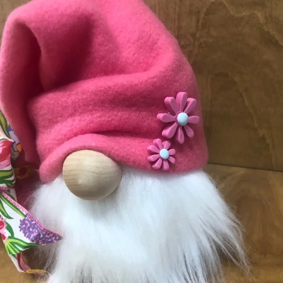 Pink Floral Gnome Pretty Flowers Pink Yellow Babe Cave Easter Summertime Gift - Picture 2 of 5